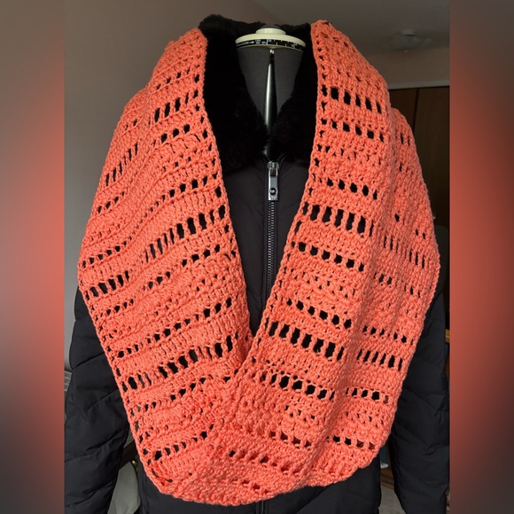 Handmade Accessories - Elegant Coral Crochet Infinity Scarf